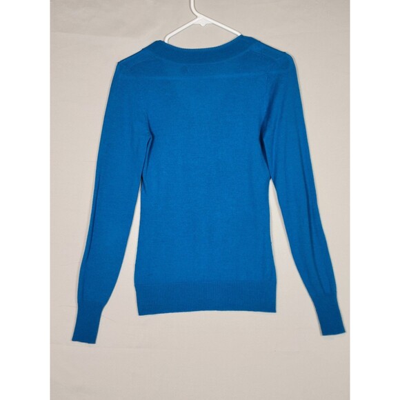 The Limited Sweater Womens XS Merino Wool Blend Blue Lightweight V-Neck Preppy - Picture 2 of 9